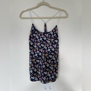 Victoria Secret Satin Blue Floral Sleeveless Pajama Top Size Medium